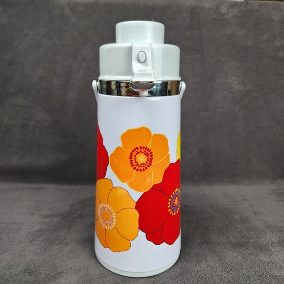Vintage Floral Airpot Thermos Drink Dispenser Poppy Flower Power Hot Cold Server - Picture 2 of 15